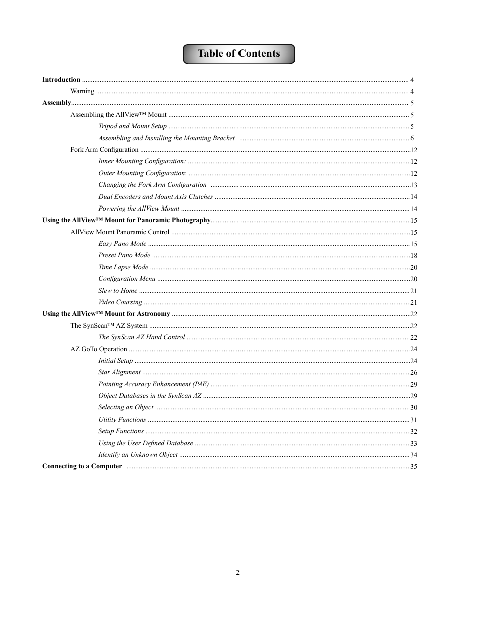 Sky-Watcher Multi-Purpose Computerized Mount User Manual | Page 2 / 44