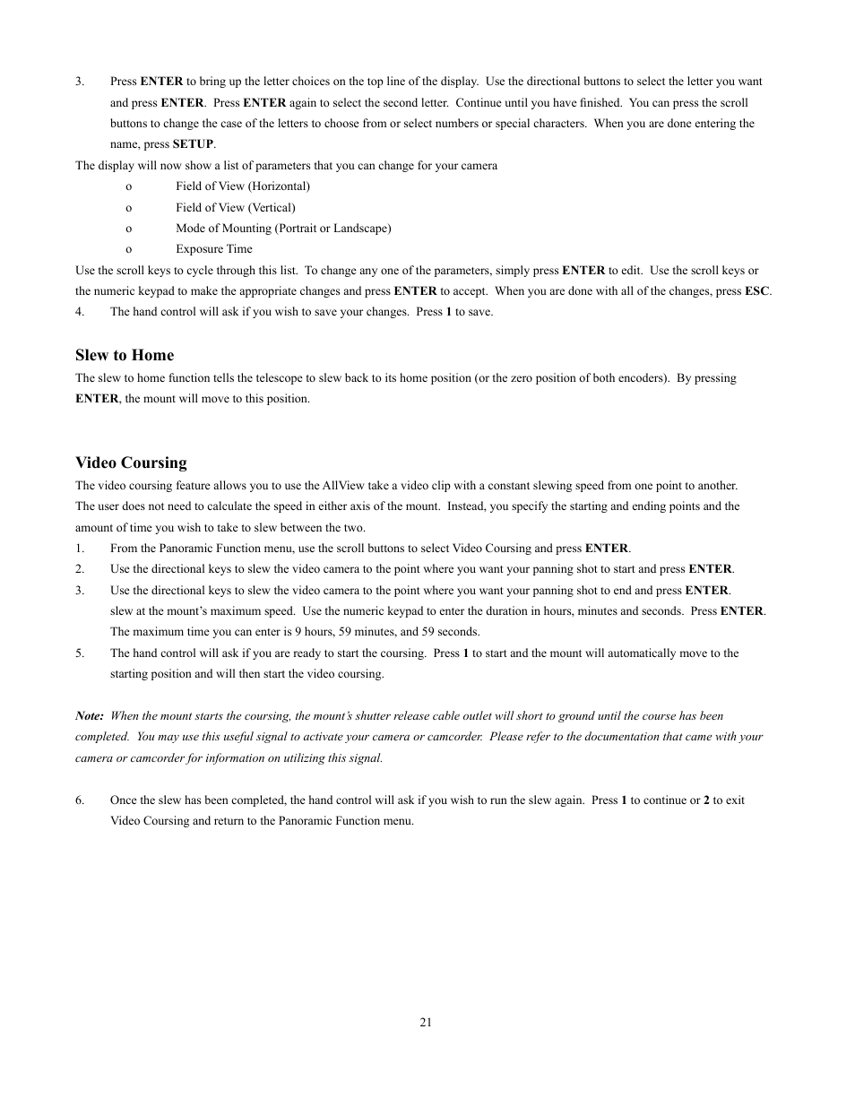Slew to home, Video coursing | Sky-Watcher Multi-Purpose Computerized Mount User Manual | Page 21 / 44