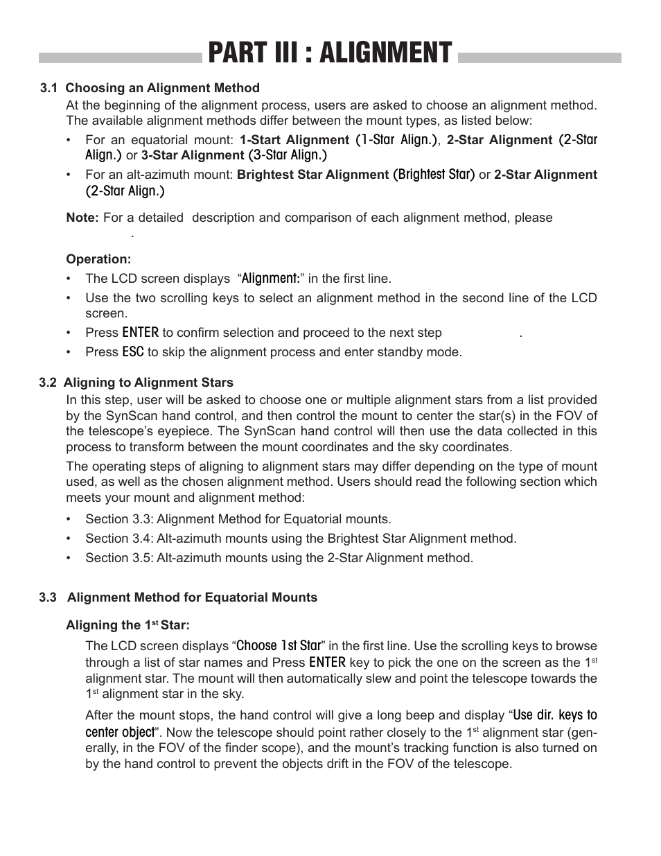 Part iii : alignment | Sky-Watcher SynScan V3 Hand Controller User Manual | Page 11 / 46