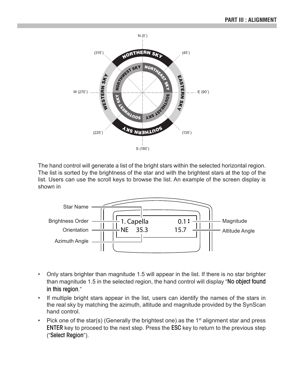 No object found in this region, Enter, Select region | Sky-Watcher SynScan V3 Hand Controller User Manual | Page 13 / 46