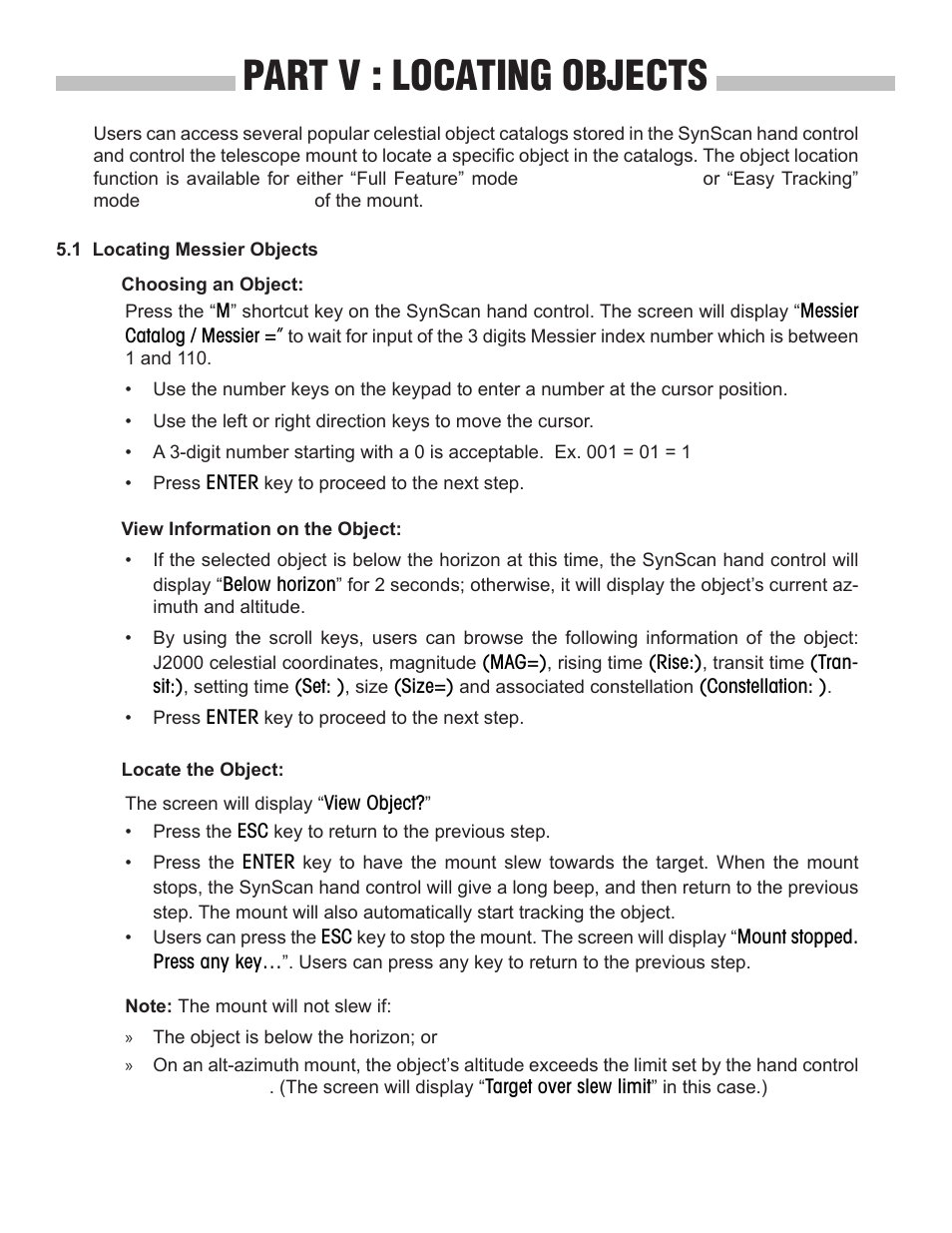 Part v : locating objects | Sky-Watcher SynScan V3 Hand Controller User Manual | Page 20 / 46