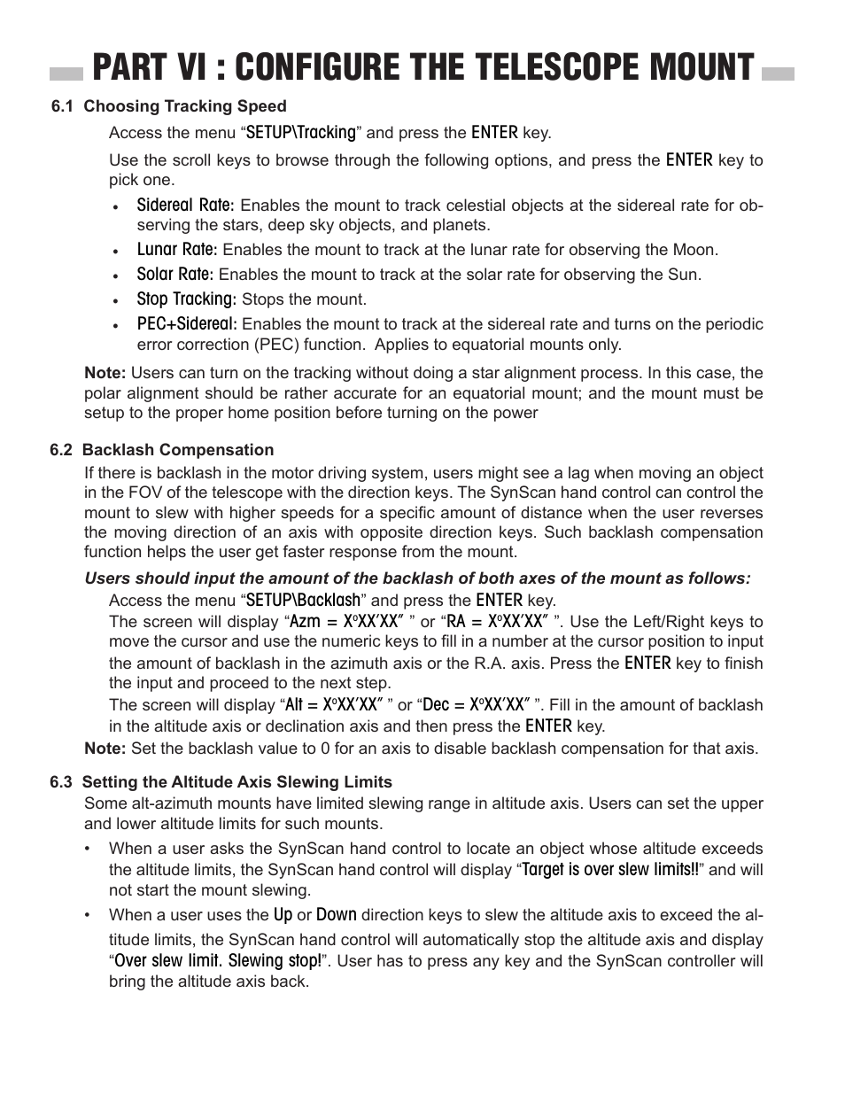 Part vi : configure the telescope mount | Sky-Watcher SynScan V3 Hand Controller User Manual | Page 25 / 46