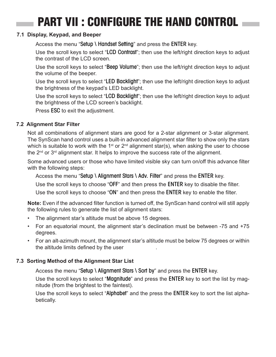 Part vii : configure the hand control | Sky-Watcher SynScan V3 Hand Controller User Manual | Page 27 / 46