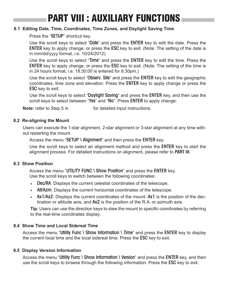 Part viii : auxiliary functions | Sky-Watcher SynScan V3 Hand Controller User Manual | Page 28 / 46