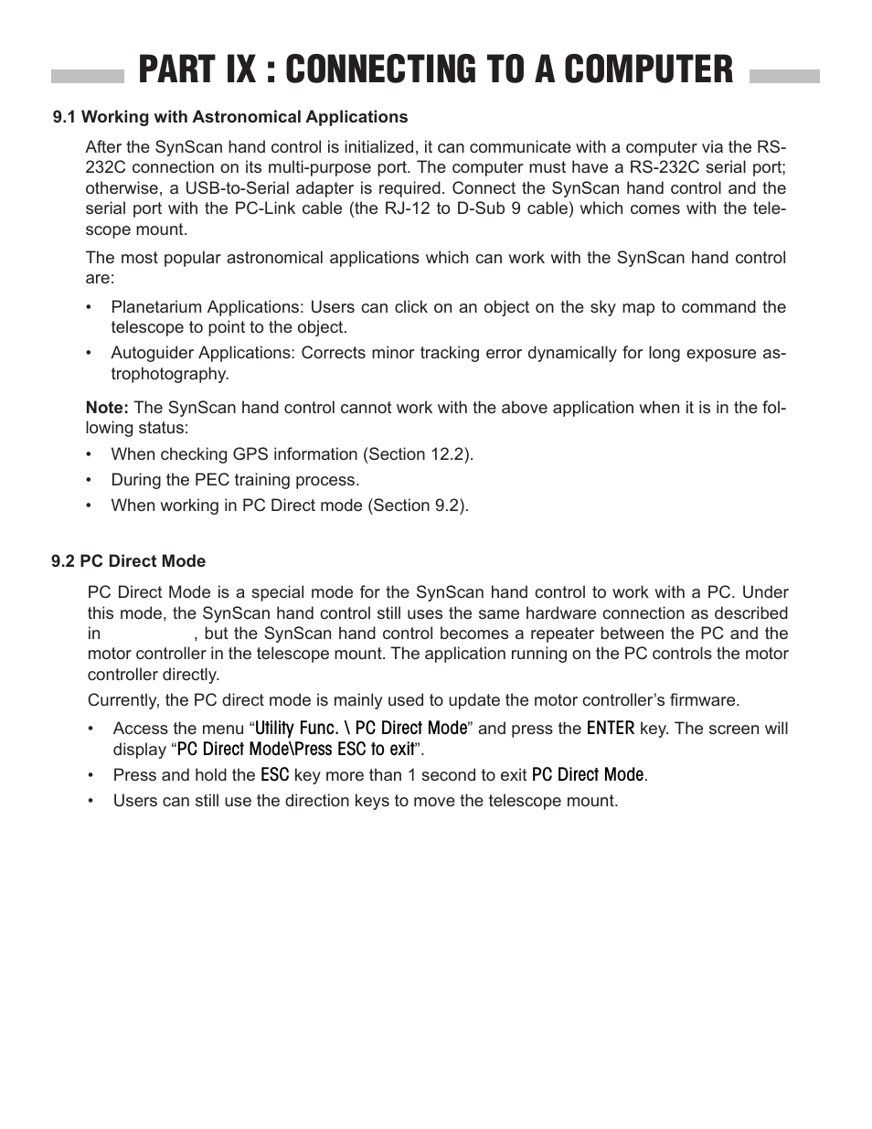 Part ix : connecting to a computer | Sky-Watcher SynScan V3 Hand Controller User Manual | Page 31 / 46