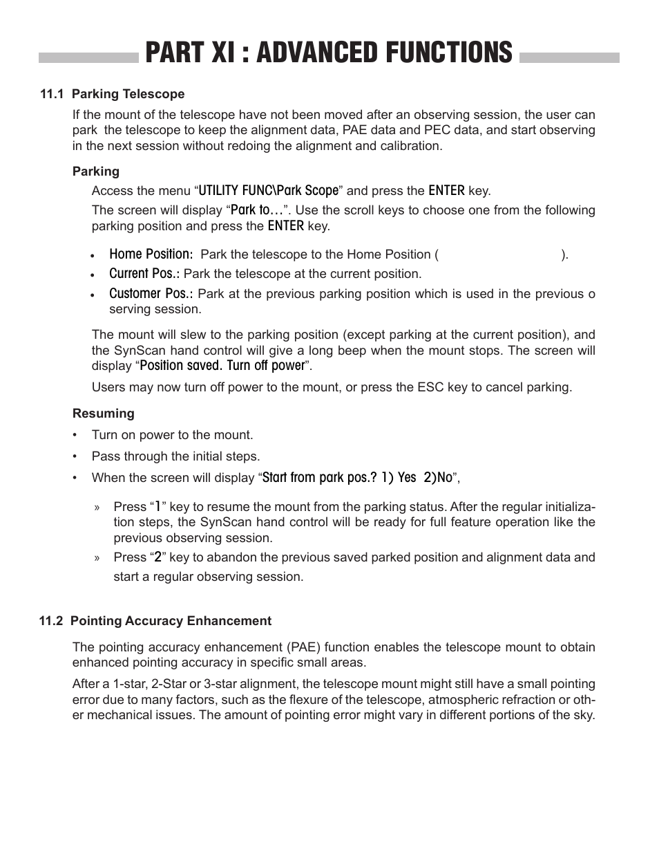 Part xi : advanced functions | Sky-Watcher SynScan V3 Hand Controller User Manual | Page 34 / 46