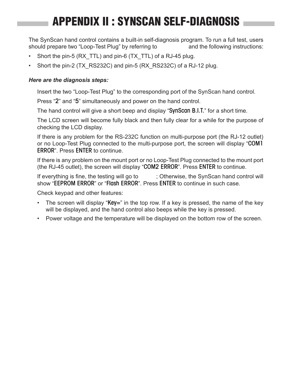 Appendix ii : synscan self-diagnosis | Sky-Watcher SynScan V3 Hand Controller User Manual | Page 44 / 46