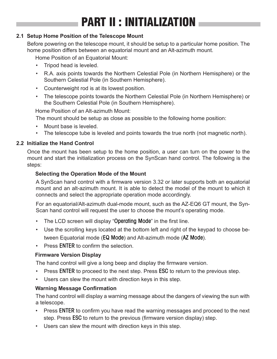 Part ii : initialization | Sky-Watcher SynScan V3 Hand Controller User Manual | Page 7 / 46