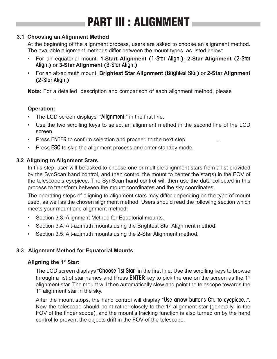 Part iii : alignment | Sky-Watcher SynScan V4 Hand Controller User Manual | Page 11 / 46