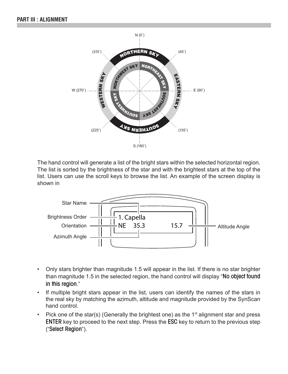 No object found in this region, Enter, Select region | Sky-Watcher SynScan V4 Hand Controller User Manual | Page 13 / 46