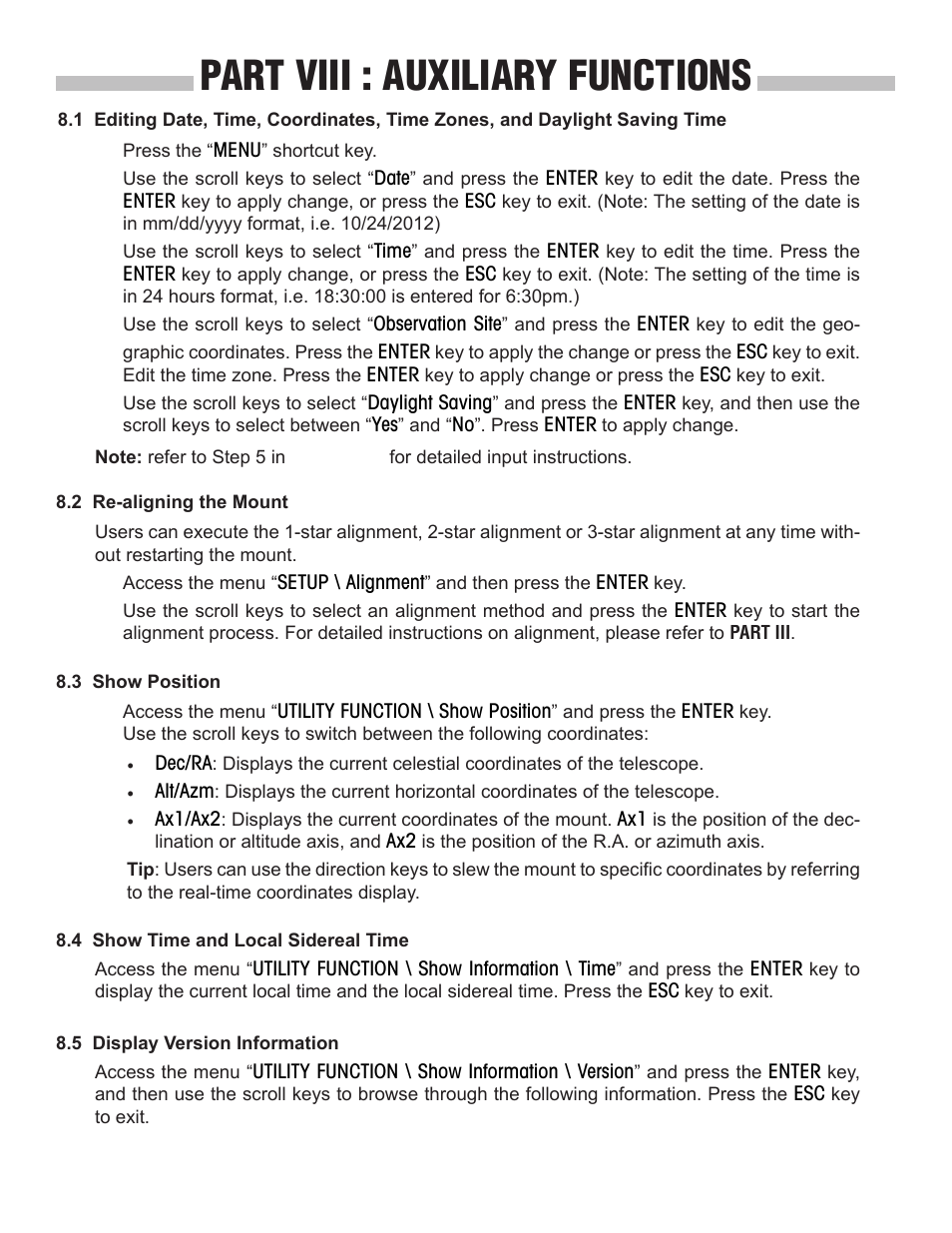 Part viii : auxiliary functions | Sky-Watcher SynScan V4 Hand Controller User Manual | Page 28 / 46