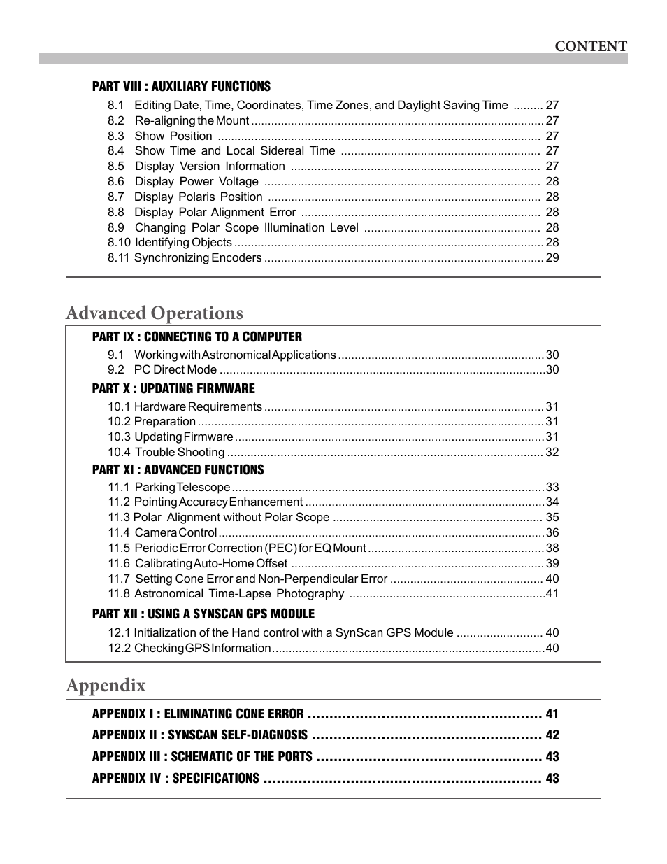 Advanced operations appendix | Sky-Watcher SynScan V4 Hand Controller User Manual | Page 3 / 46