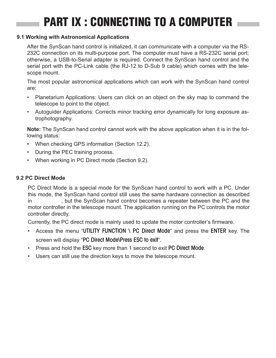 Part ix : connecting to a computer | Sky-Watcher SynScan V4 Hand Controller User Manual | Page 31 / 46
