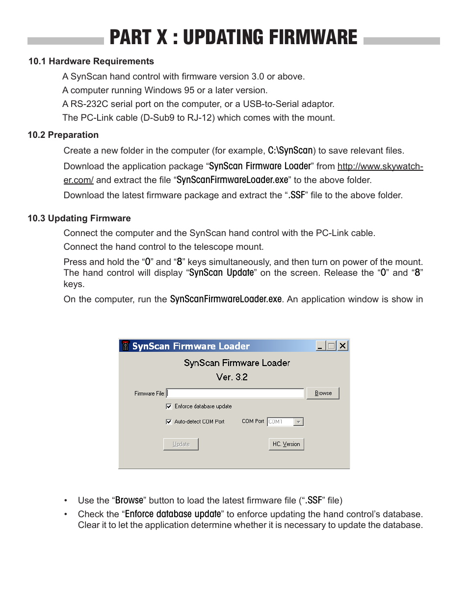 Part x : updating firmware | Sky-Watcher SynScan V4 Hand Controller User Manual | Page 32 / 46