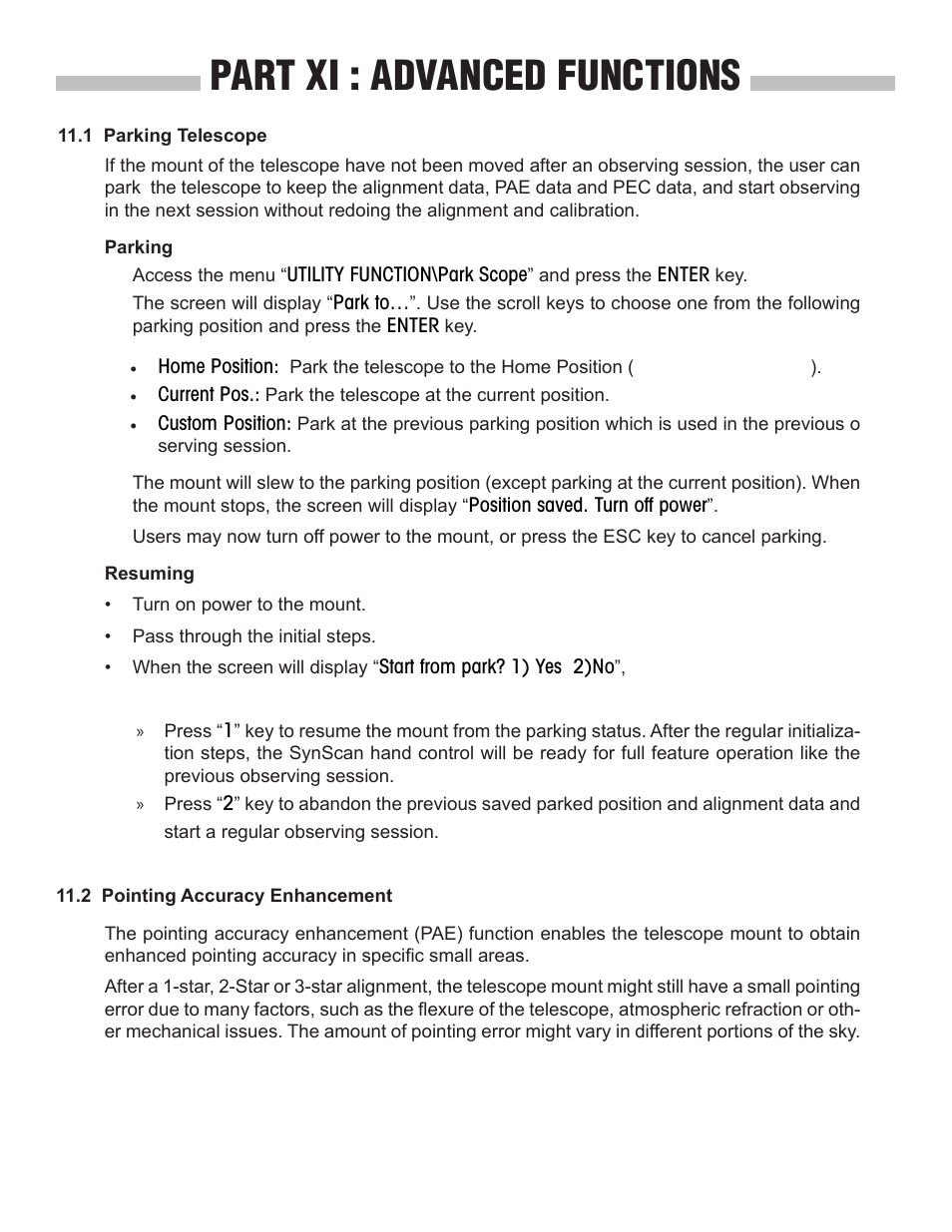 Part xi : advanced functions | Sky-Watcher SynScan V4 Hand Controller User Manual | Page 34 / 46