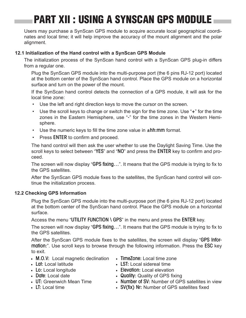 Part xii : using a synscan gps module | Sky-Watcher SynScan V4 Hand Controller User Manual | Page 42 / 46