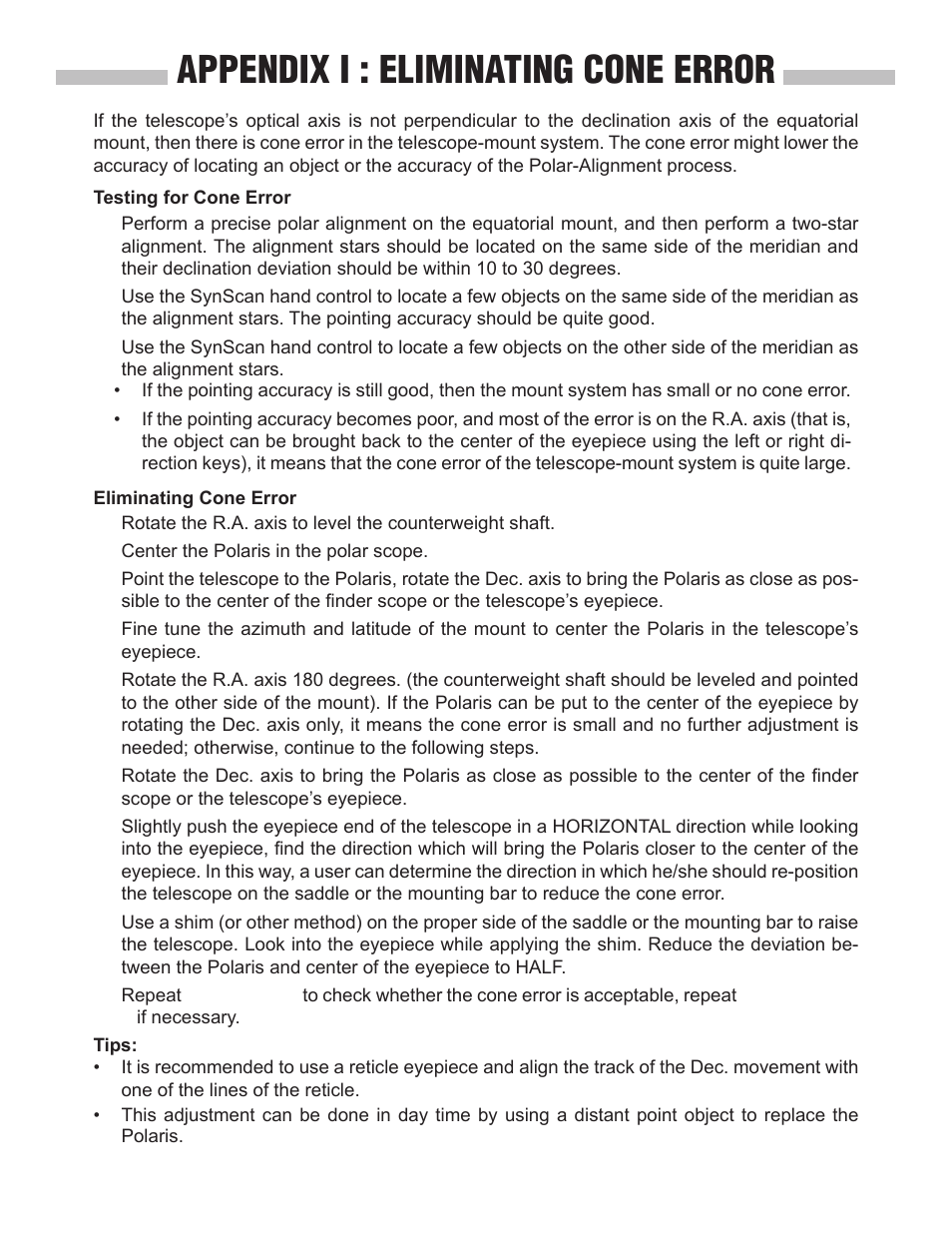 Appendix i : eliminating cone error | Sky-Watcher SynScan V4 Hand Controller User Manual | Page 43 / 46