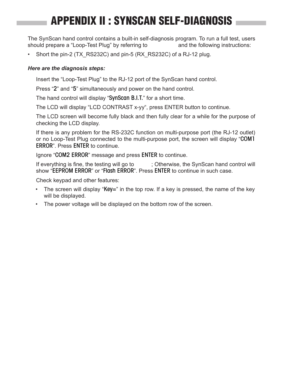 Appendix ii : synscan self-diagnosis | Sky-Watcher SynScan V4 Hand Controller User Manual | Page 44 / 46