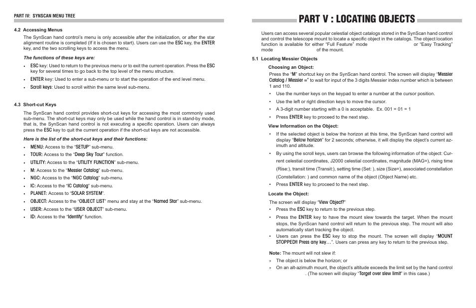 Part v : locating objects | Sky-Watcher Synscan Hand Control User Manual | Page 10 / 23