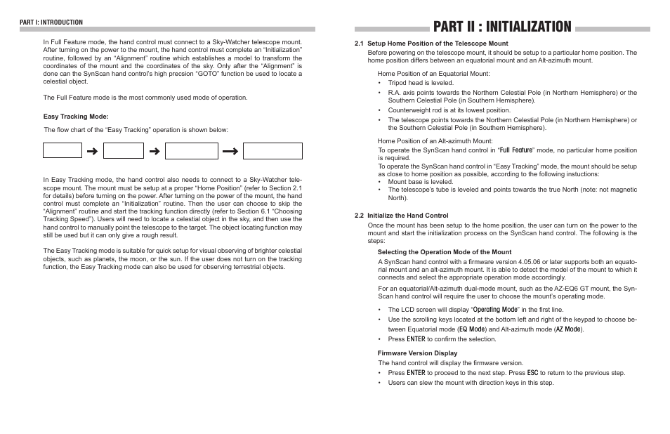 Part ii : initialization | Sky-Watcher Synscan Hand Control User Manual | Page 4 / 23