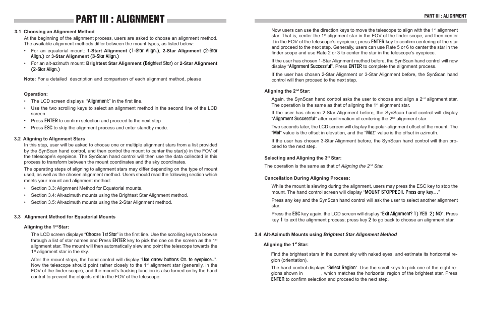 Part iii : alignment | Sky-Watcher Synscan Hand Control User Manual | Page 6 / 23