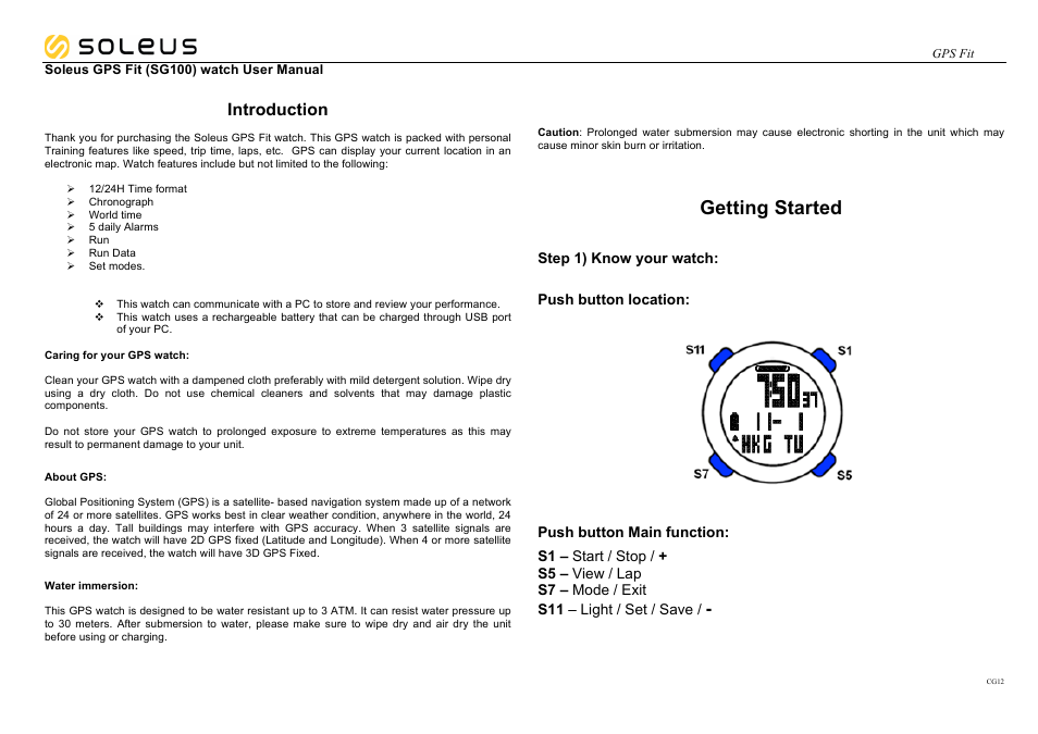 Soleus GPS Fit (SG100) User Manual | 11 pages