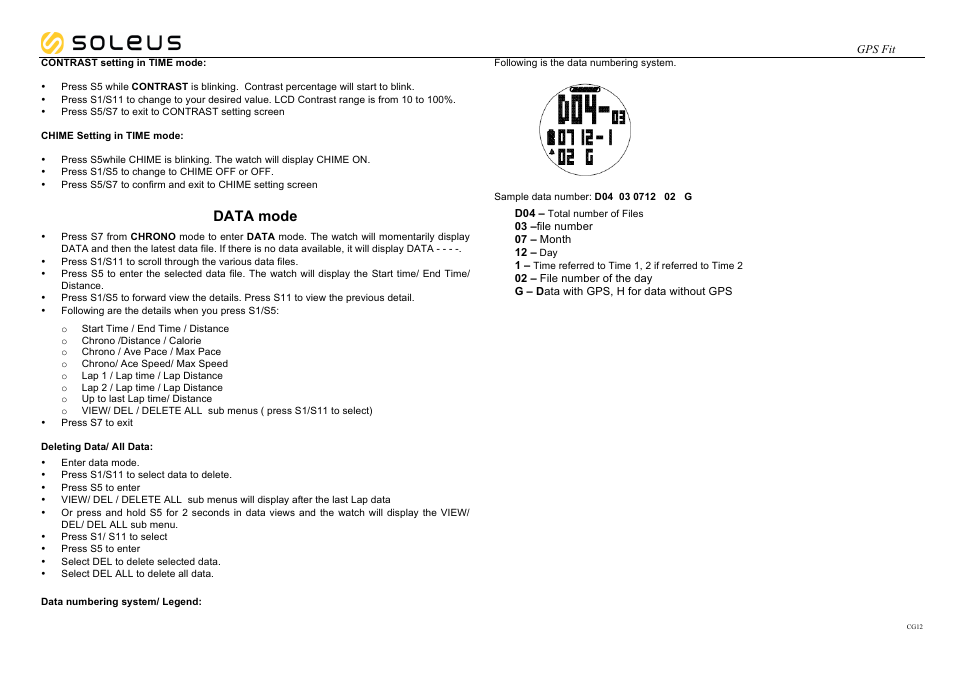 Data mode | Soleus GPS Fit (SG100) User Manual | Page 6 / 11