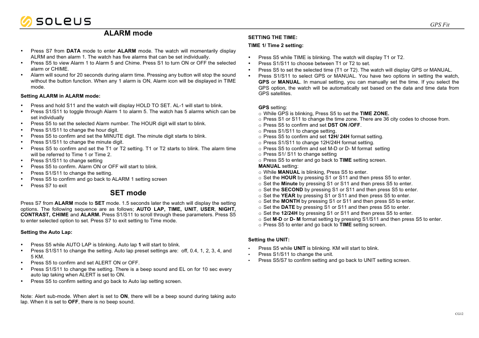 Alarm mode, Set mode | Soleus GPS Fit (SG100) User Manual | Page 7 / 11