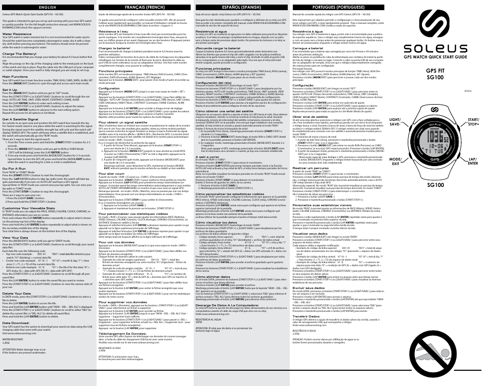Soleus GPS Fit (SG100) - Quick Start Guide User Manual | 2 pages