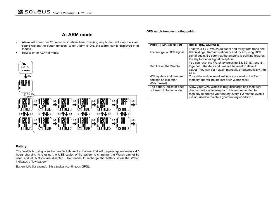 Alarm mode | Soleus GPS Vibe (SG102) - Manual User Manual | Page 13 / 14