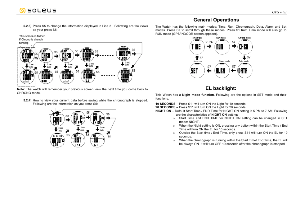 General operations, El backlight | Soleus GPS mini (SG006) - Manual User Manual | Page 8 / 12