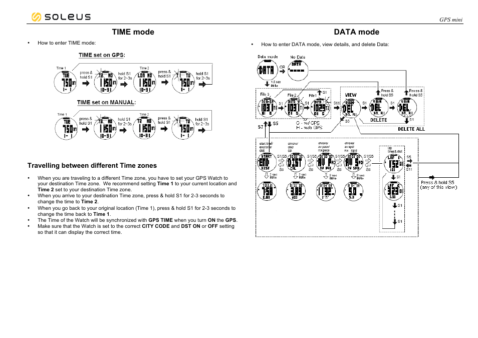 Time mode, Data mode | Soleus GPS mini (SG006) - Manual User Manual | Page 9 / 12