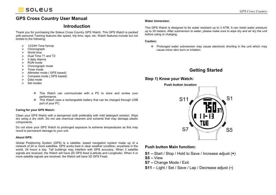 Soleus GPS Cross Country (SG005) - Manual User Manual | 19 pages