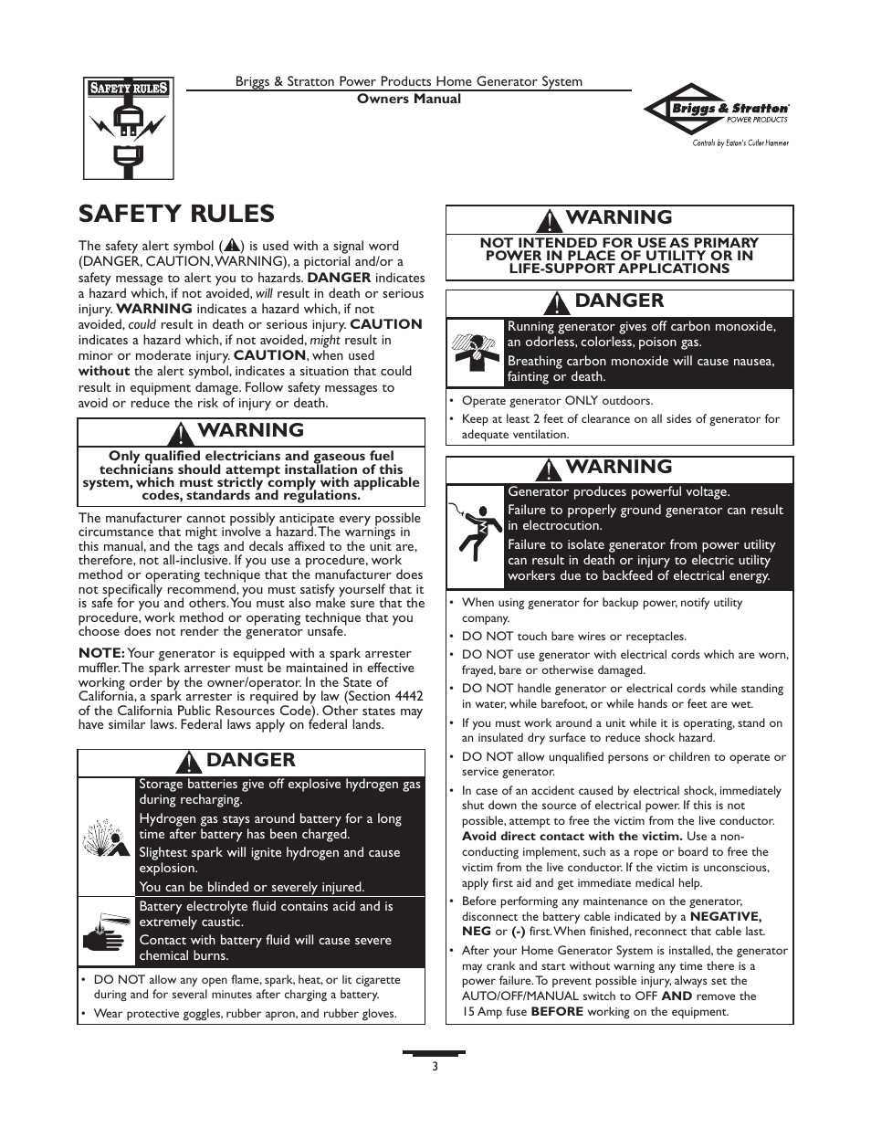 Safety rules, Safety rules -4, Danger | Warning | Briggs & Stratton 1679-0 User Manual | Page 3 / 72