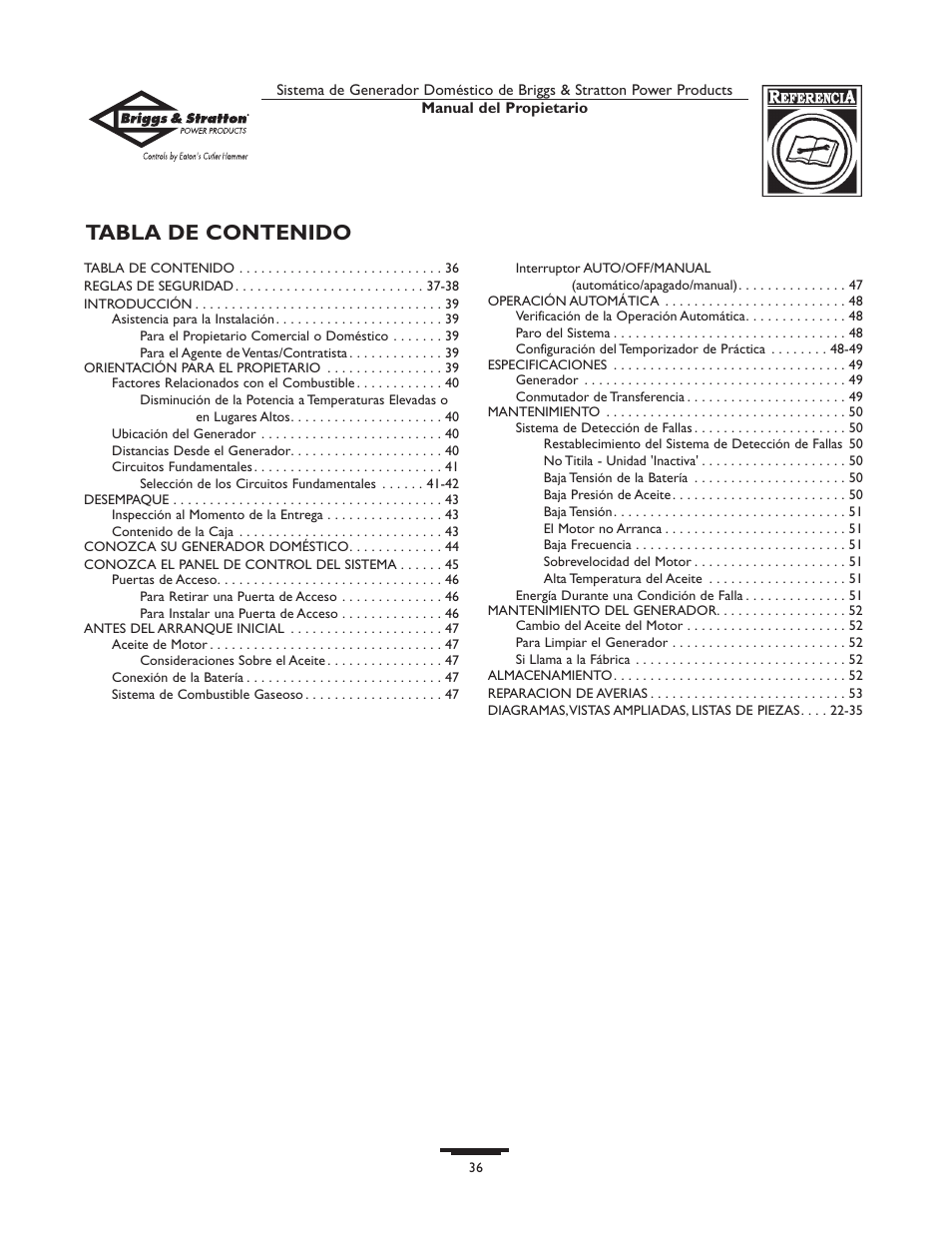 Briggs & Stratton 1679-0 User Manual | Page 36 / 72