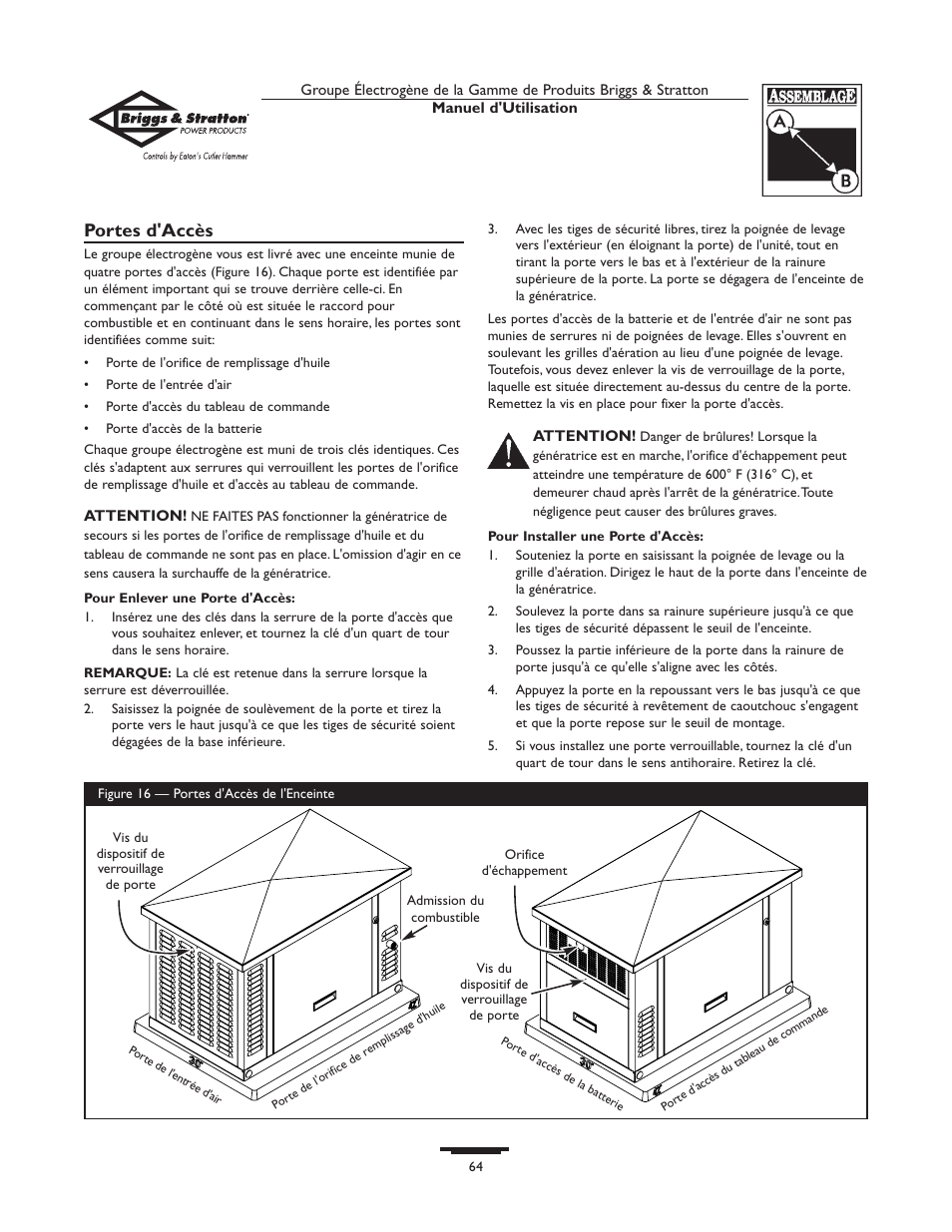 Portes d'accès | Briggs & Stratton 1679-0 User Manual | Page 64 / 72