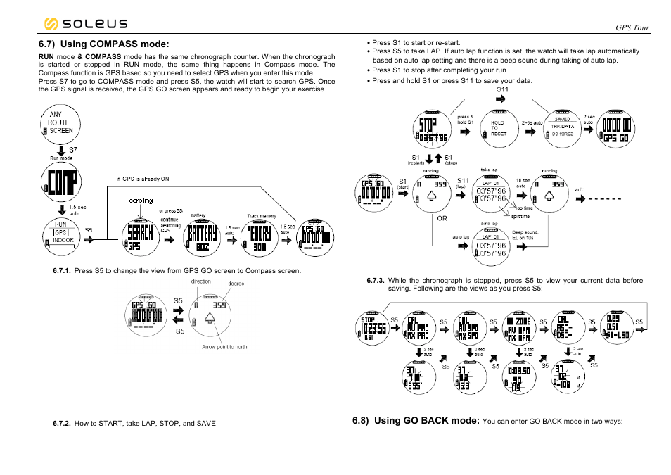 7) using compass mode, 8) using go back mode | Soleus GPS Tour (SG004) - Manual User Manual | Page 20 / 26