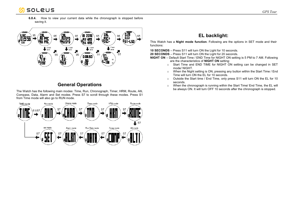 General operations, El backlight | Soleus GPS Tour (SG004) - Manual User Manual | Page 22 / 26