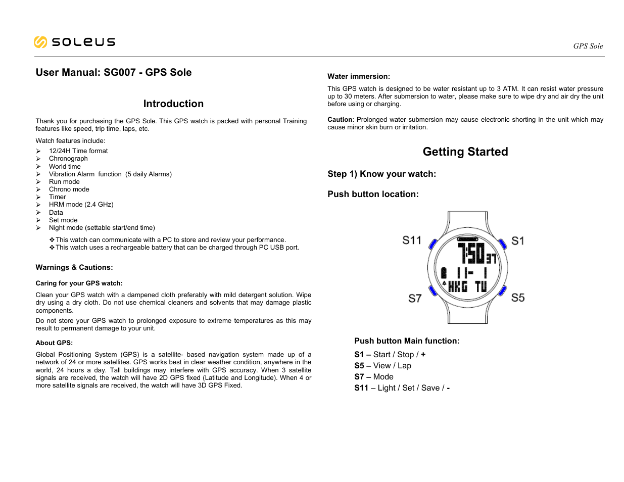 Soleus GPS Sole (SG007) - Manual User Manual | 15 pages