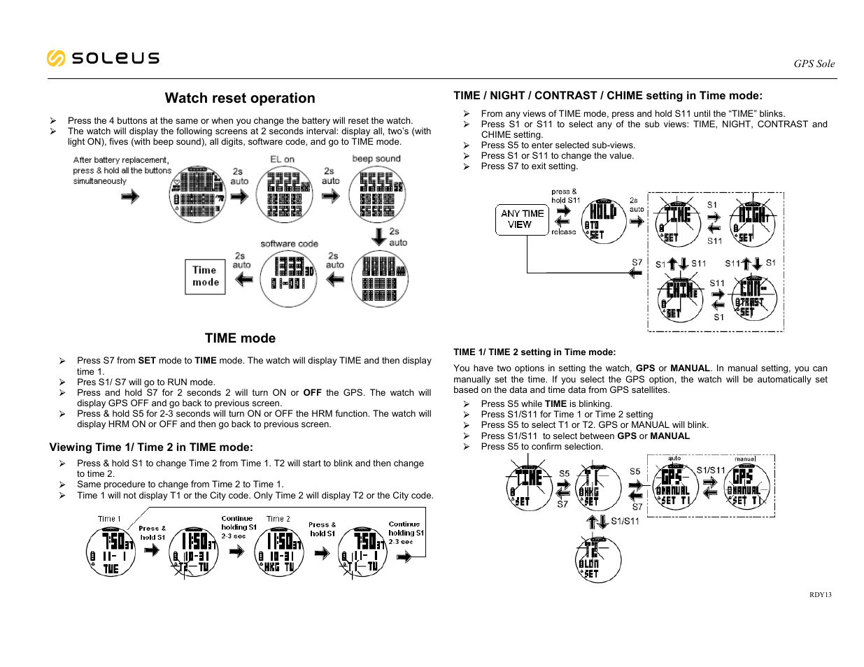 Watch reset operation, Time mode | Soleus GPS Sole (SG007) - Manual User Manual | Page 10 / 15