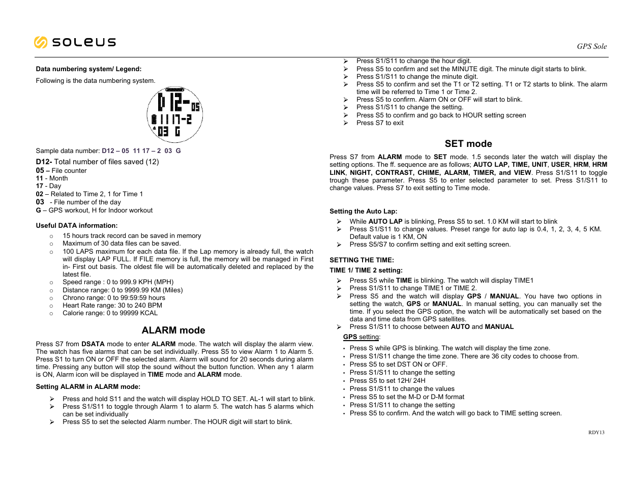 Alarm mode, Set mode | Soleus GPS Sole (SG007) - Manual User Manual | Page 13 / 15