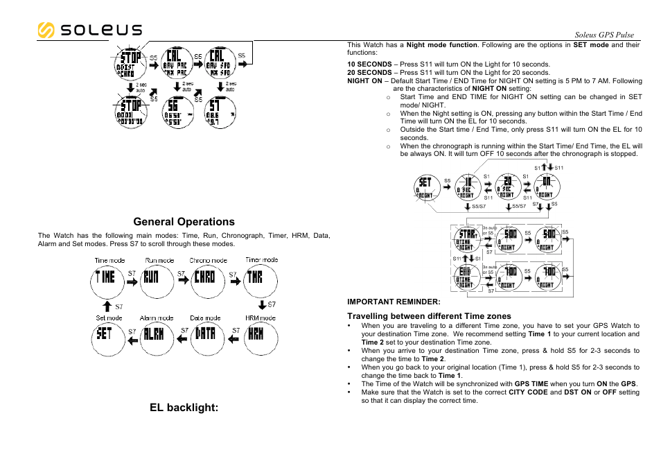 General operations, El backlight | Soleus GPS Pulse (SG008) - Manual User Manual | Page 15 / 18