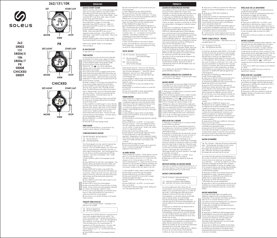 Soleus 262 (SR002) User Manual | 2 pages