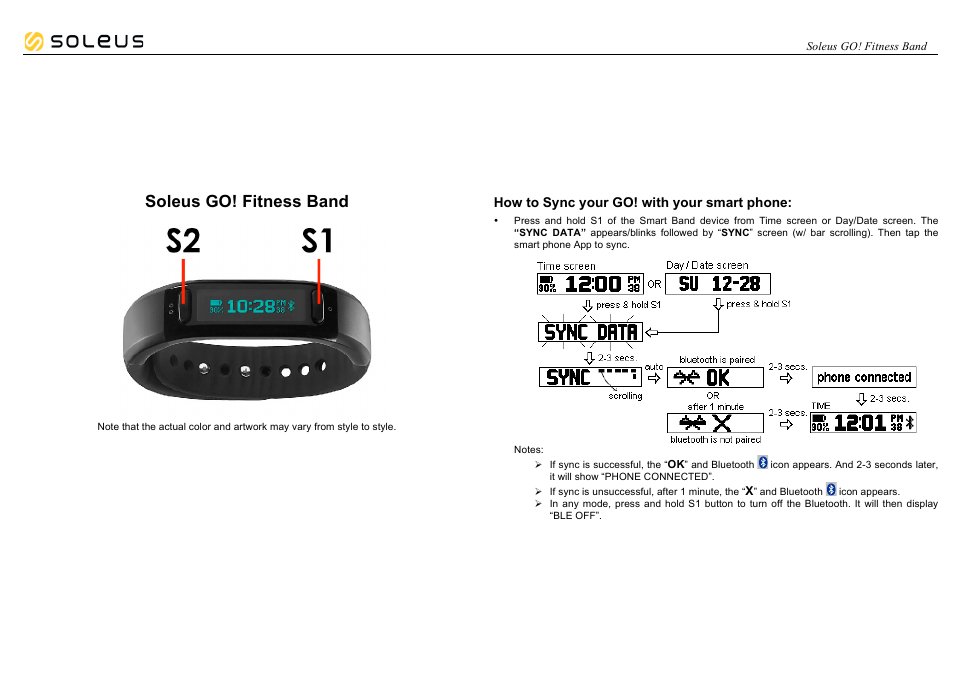 Soleus GO! Fitness Band (SF002) - Manual User Manual | 8 pages