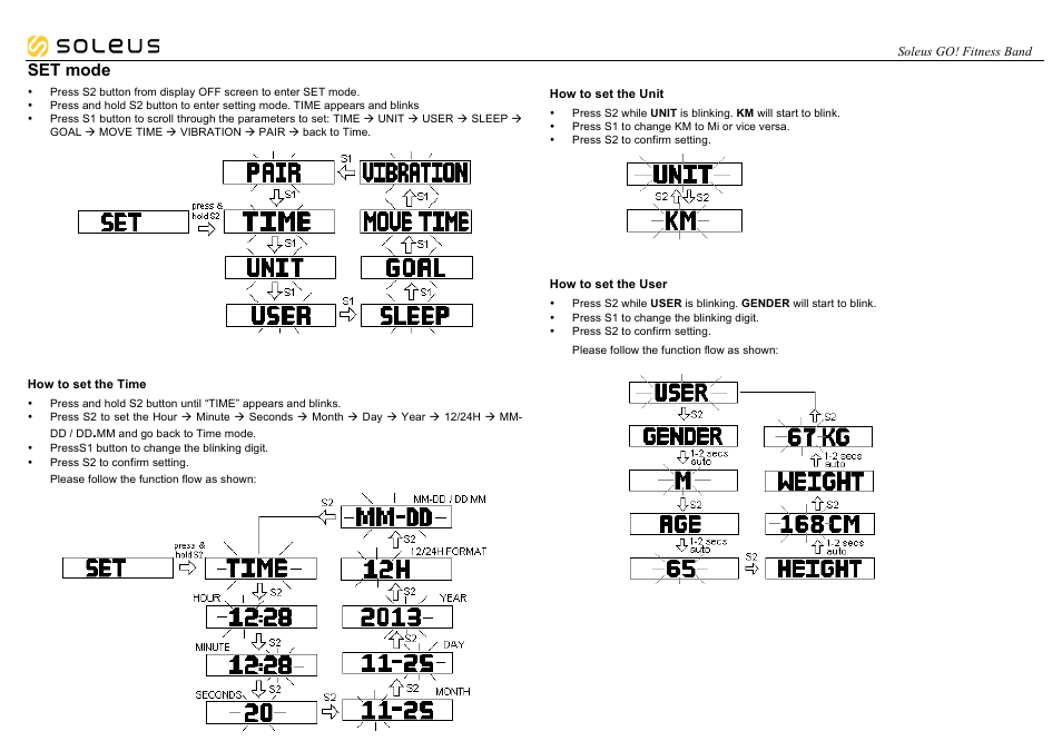 Set mode | Soleus GO! Fitness Band (SF002) - Manual User Manual | Page 6 / 8