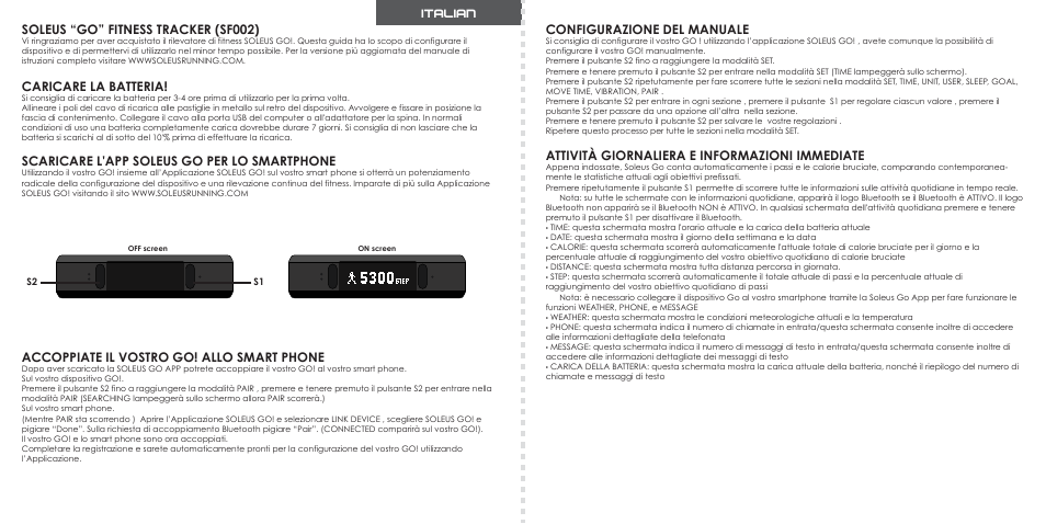 Italian | Soleus GO! Fitness Band (SF002) - Quick Start Guide User Manual | Page 10 / 20