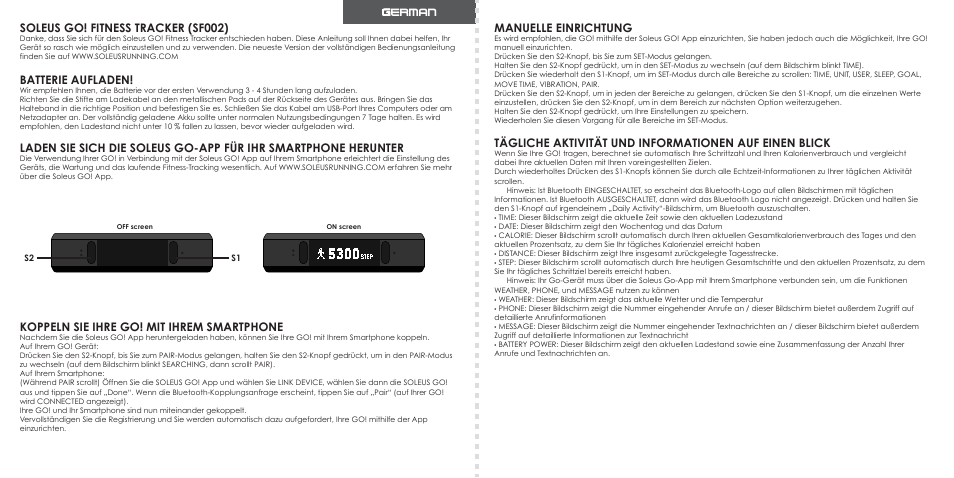 German | Soleus GO! Fitness Band (SF002) - Quick Start Guide User Manual | Page 12 / 20