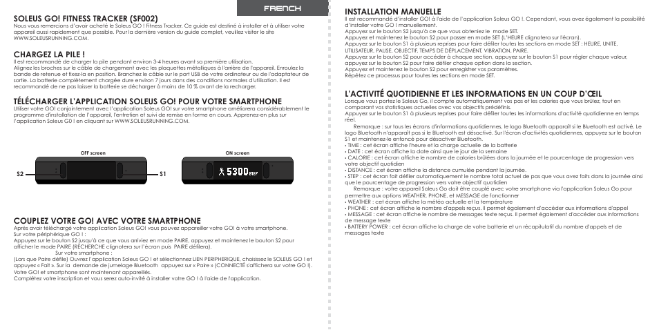 French | Soleus GO! Fitness Band (SF002) - Quick Start Guide User Manual | Page 4 / 20