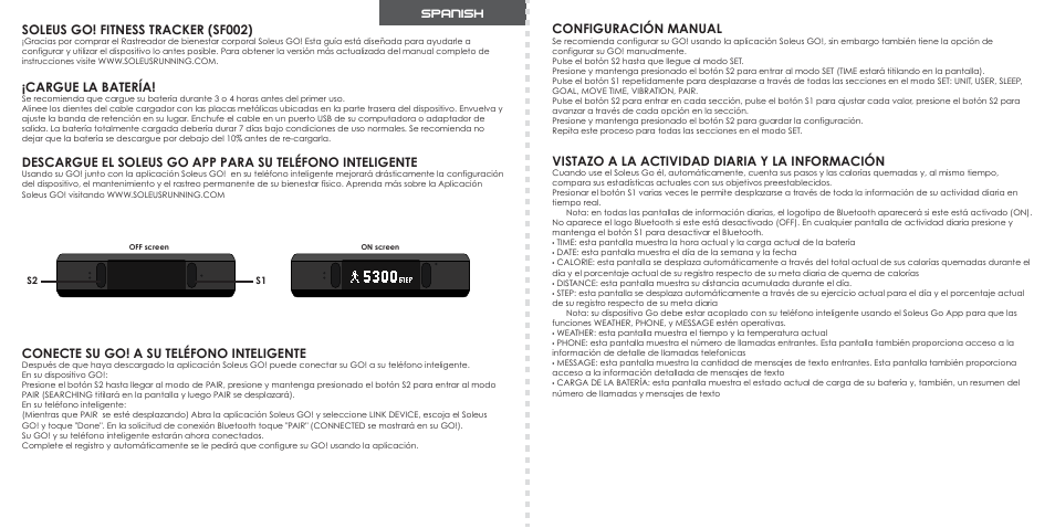 Spanish | Soleus GO! Fitness Band (SF002) - Quick Start Guide User Manual | Page 6 / 20