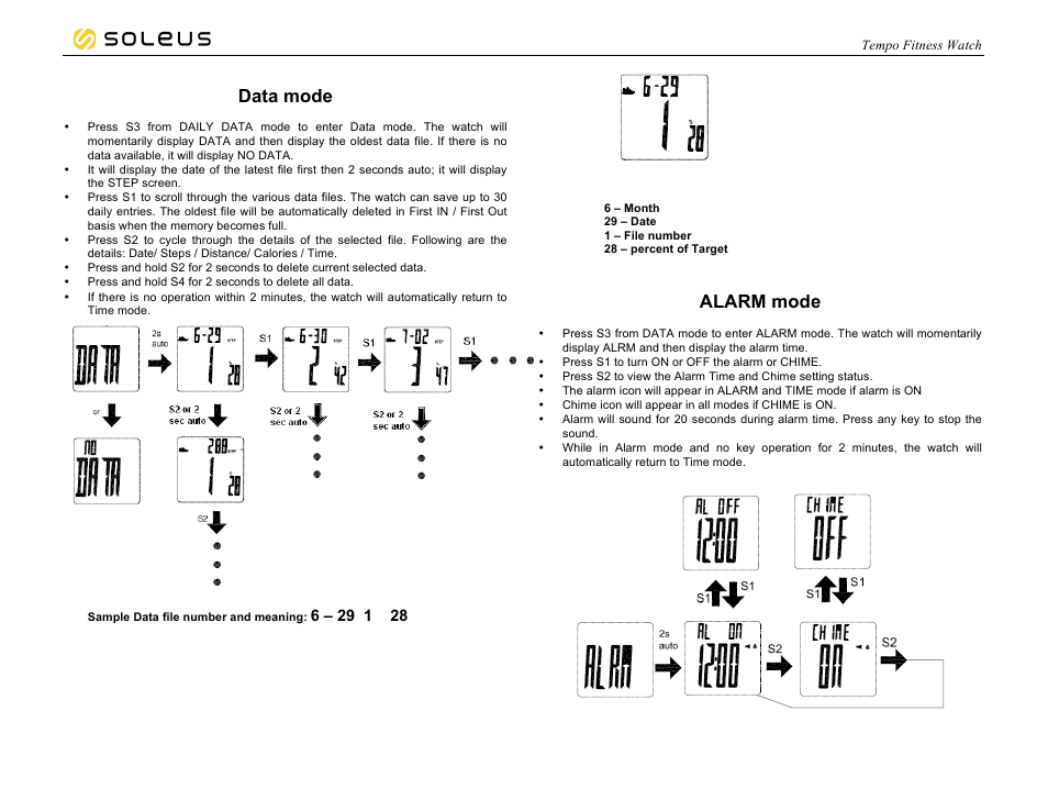 Data mode, Alarm mode | Soleus Tempo (SF001) - Manual User Manual | Page 4 / 5